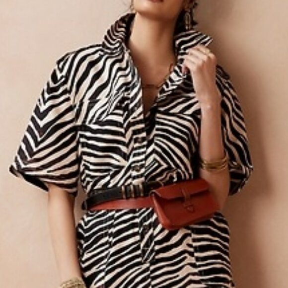 Banana Republic Zebra Safari Romper 100% Linen Size M Belted Shorts - Picture 2 of 11